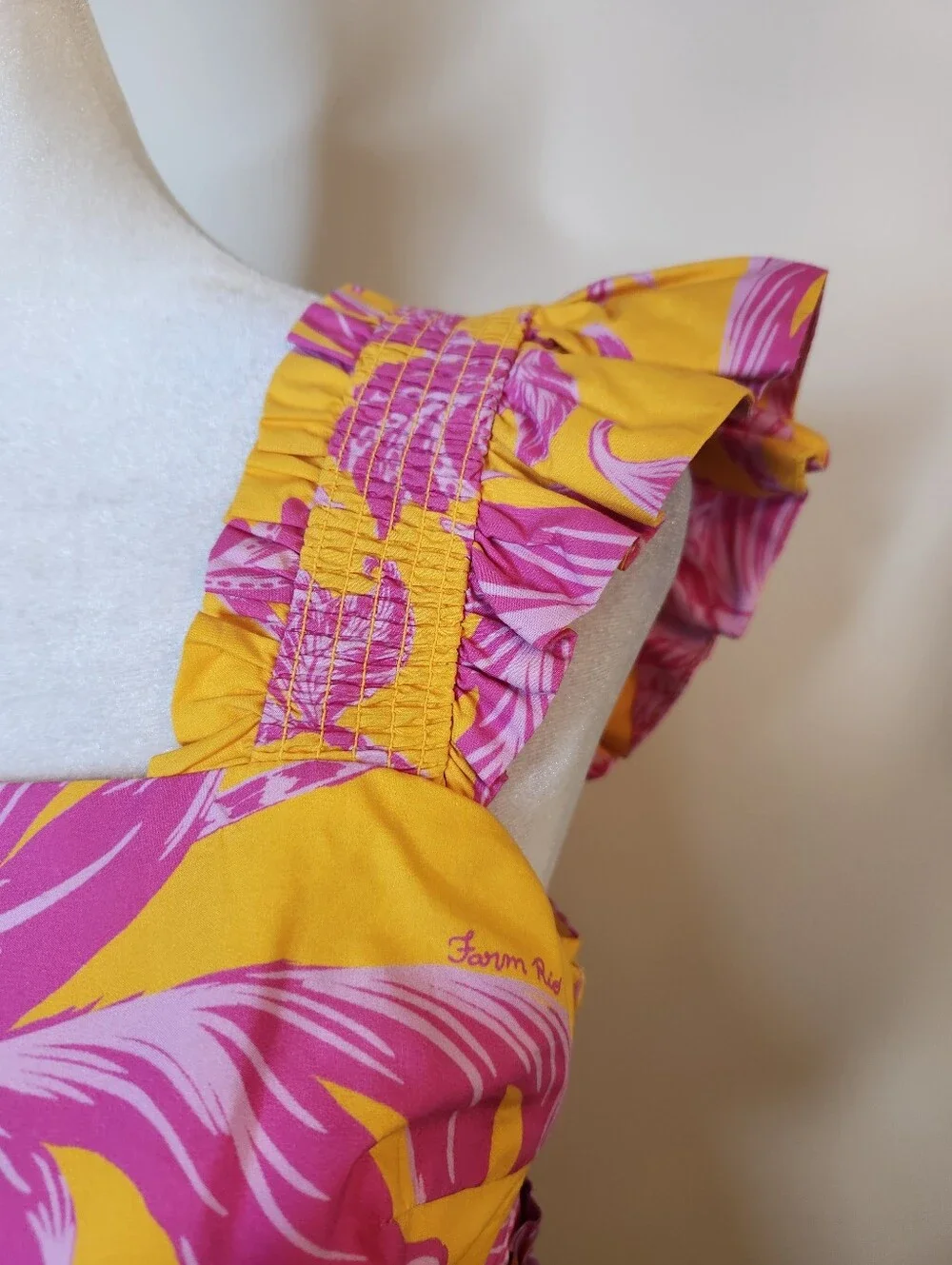 Farm Rio Tiered Tropical Printed Cotton Swing Mini Dress XS - Picture 5 of 8